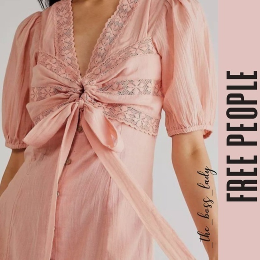 Free People Pink Lace Detail Dress